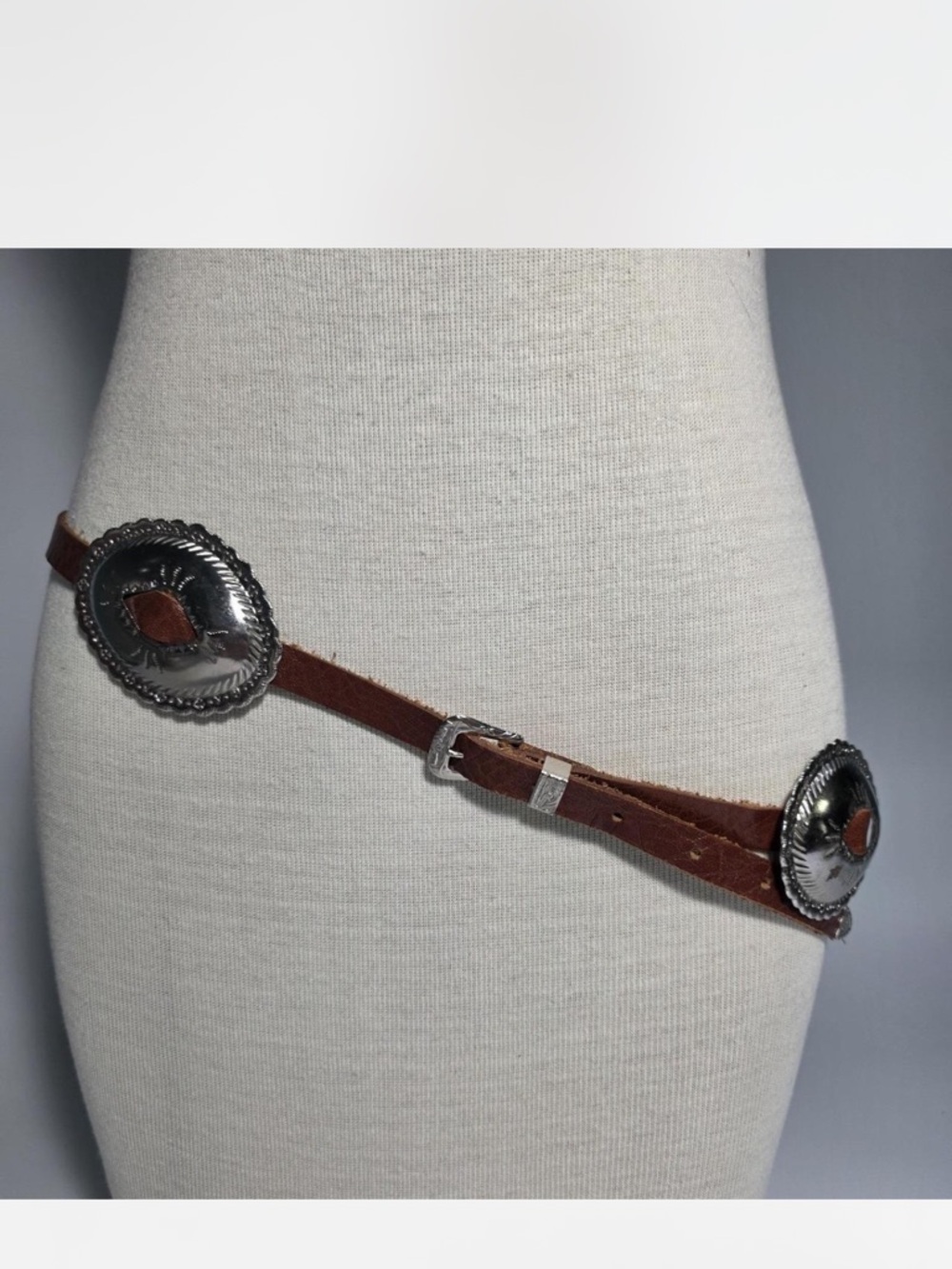 Western Concho Leather Belt - Brown with Silver Conchos - Picture 4 of 4